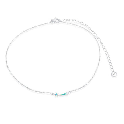 Sterling Silver Blue Inlay Opal Shooting Star Choker Necklace ,