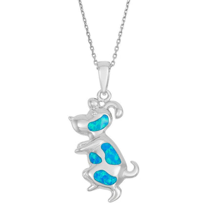 Sterling Silver Blue Inlay Opal Snoopy Dog Pendant ,