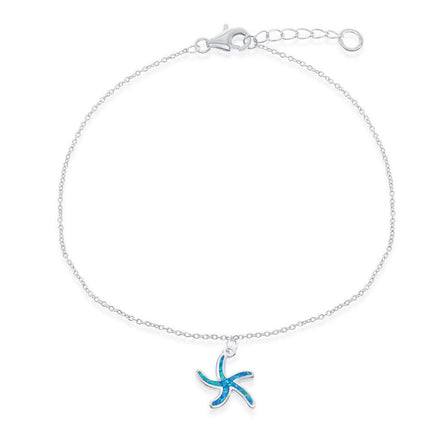 Sterling Silver Blue Inlay Opal Starfish Anklet ,