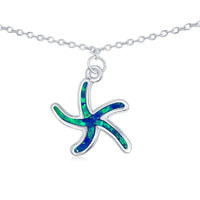 Sterling Silver Blue Inlay Opal Starfish Anklet ,