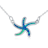 Sterling Silver Blue Inlay Opal Starfish Choker Necklace ,