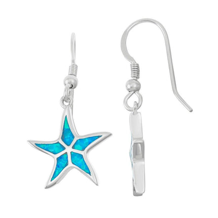 Sterling Silver Blue Inlay Opal Starfish Earrings ,
