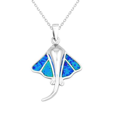 Sterling Silver Blue Inlay Opal Stingray Pendant ,
