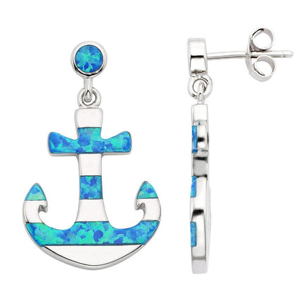 Sterling Silver Blue Inlay Opal Stripes Earrings ,