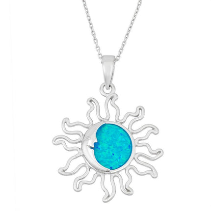Sterling Silver Blue Inlay Opal Sun Pendant ,