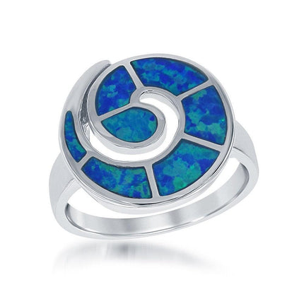 Sterling Silver Blue Inlay Opal Swirl Ring, Size 8 ,