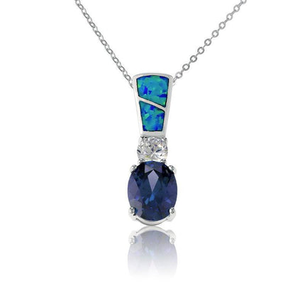 Sterling Silver Blue Inlay Opal Tanzanite Pendant ,