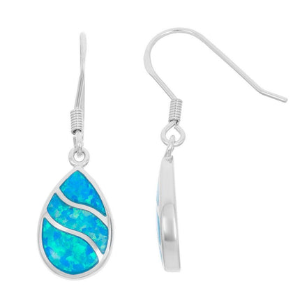 Sterling Silver Blue Inlay Opal Teardrop Earrings ,