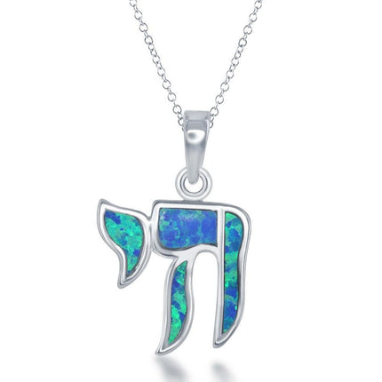 Sterling Silver Blue Inlay Opal Teardrop Pendant ,