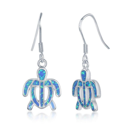 Sterling Silver Blue Inlay Opal Tortoise Earrings ,