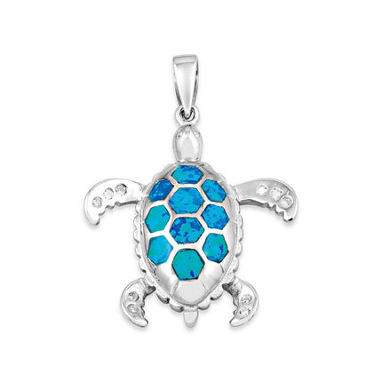 Sterling Silver Blue Inlay Opal Tortoise Pendant ,