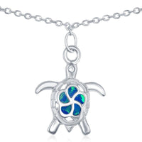 Sterling Silver Blue Inlay Opal Turtle Anklet ,