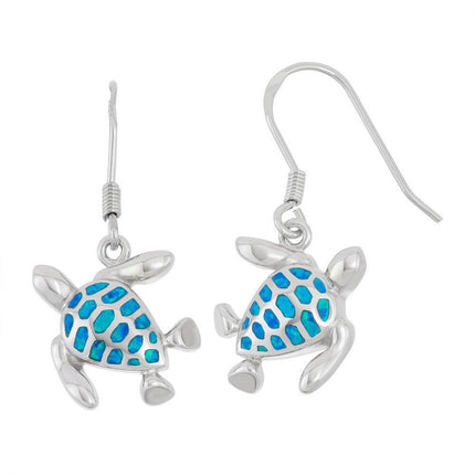 Sterling Silver Blue Inlay Opal Turtle Earrings ,