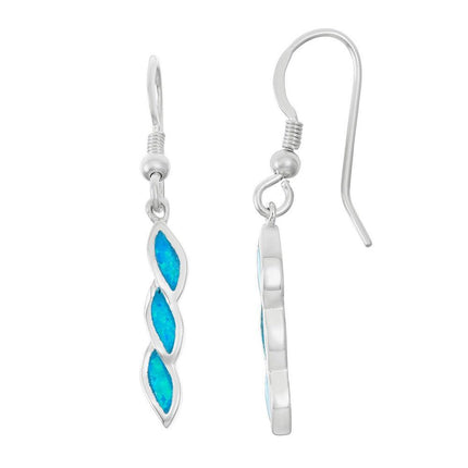 Sterling Silver Blue Inlay Opal Wavy Twist Earrings ,