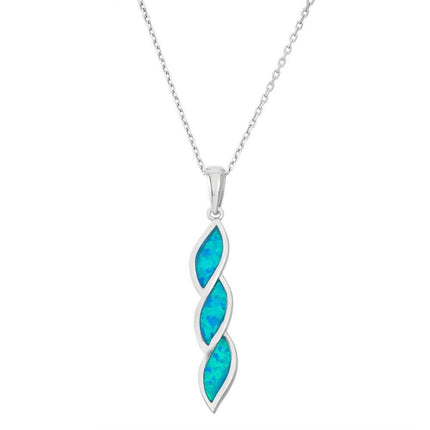 Sterling Silver Blue Inlay Opal Wavy Twist Pendant ,