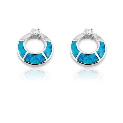 Sterling Silver Blue Inlay Open Circles Earrings ,