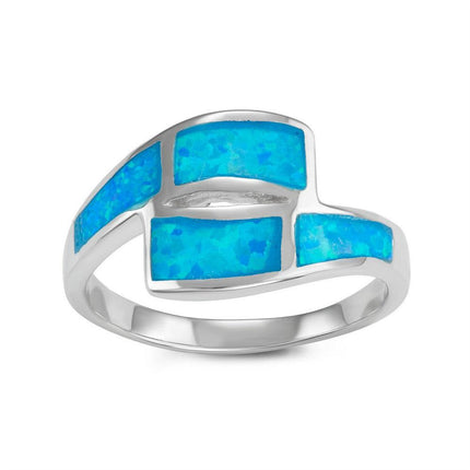 Sterling Silver Blue Inlay Overlapping Ring, Size 10 ,