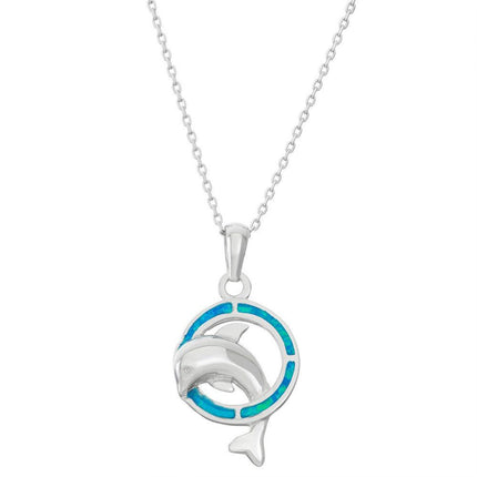 Sterling Silver Blue Inlay Ring and Dolphin Pendant ,