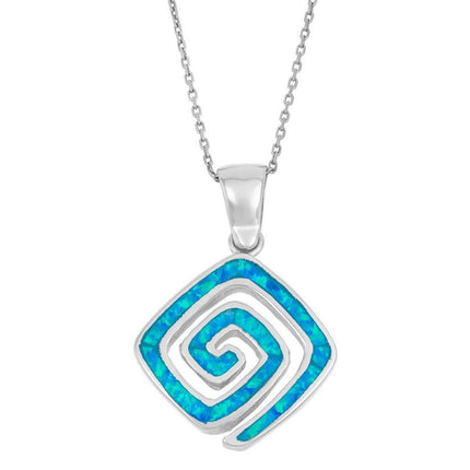 Sterling Silver Blue Inlay Square Swirl Pendant ,
