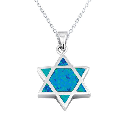 Sterling Silver Blue Inlay Star of David Pendant ,