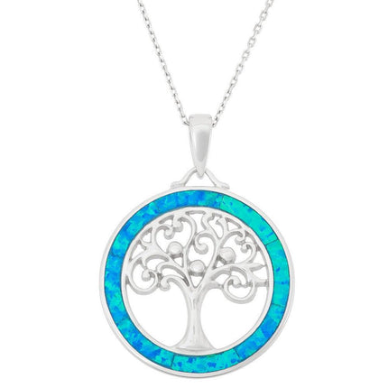 Sterling Silver Blue Inlay Tree of Life Pendant ,
