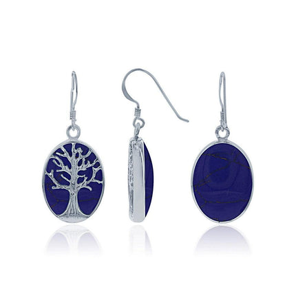 Sterling Silver Blue Lapis with Tree Earrings ,