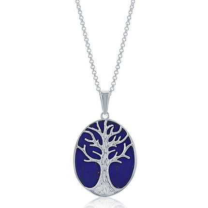 Sterling Silver Blue Lapis with Tree Pendant Chain ,