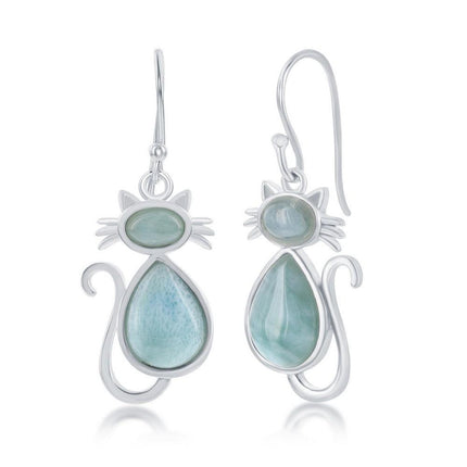 Sterling Silver Blue Larimar Cat Earrings ,