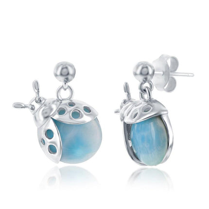 Sterling Silver Blue Larimar Lady Bug Earrings ,
