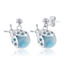 Sterling Silver Blue Larimar Lady Bug Earrings ,