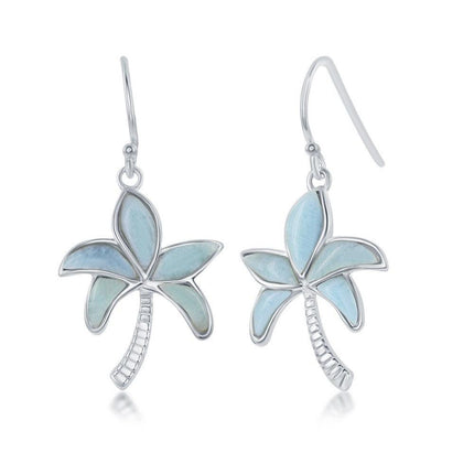 Sterling Silver Blue Larimar Palm Tree Earrings ,