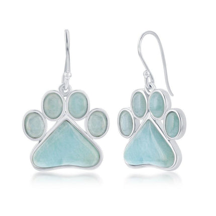 Sterling Silver Blue Larimar Paw Print Earrings ,