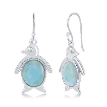 Sterling Silver Blue Larimar Penguin Earrings ,