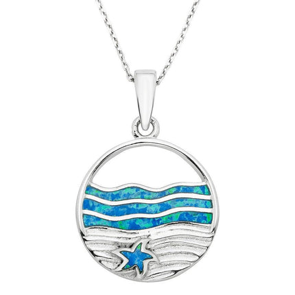 Sterling Silver Blue Ocean and Starfish Pendant ,