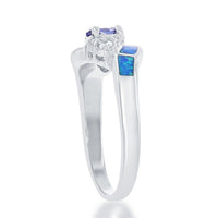 Sterling Silver Blue Opal, Clear CZ, Small Blue CZ Ring, Size 7 ,