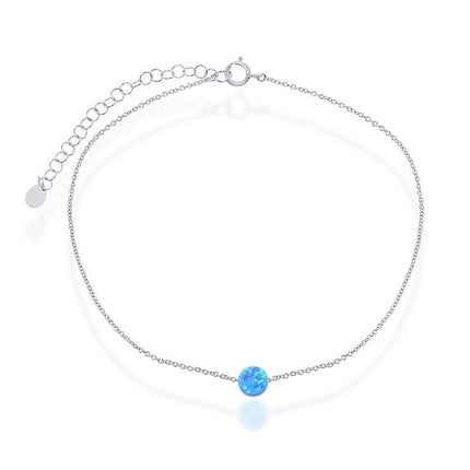 Sterling Silver Blue Opal Disc Anklet ,