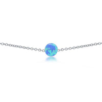 Sterling Silver Blue Opal Disc Anklet ,
