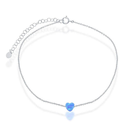 Sterling Silver Blue Opal Heart Anklet ,