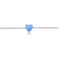 Sterling Silver Blue Opal Heart Anklet ,
