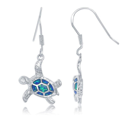 Sterling Silver Blue Opal Inlay Turtle Earrings ,
