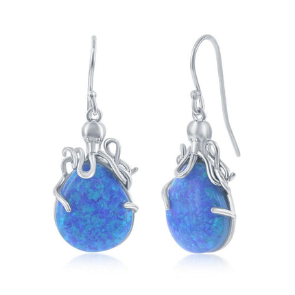 Sterling Silver Blue Opal Octopus Earrings ,