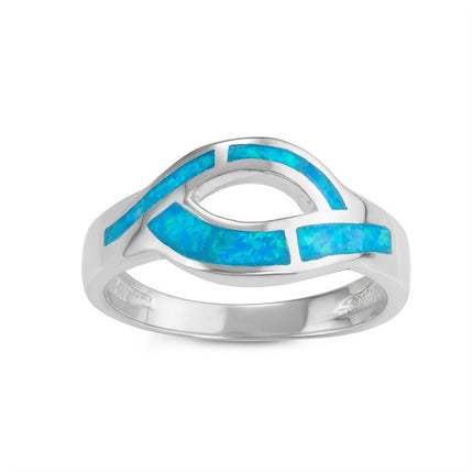 Sterling Silver Blue Opal Open Marquise Ring, Size 7 ,