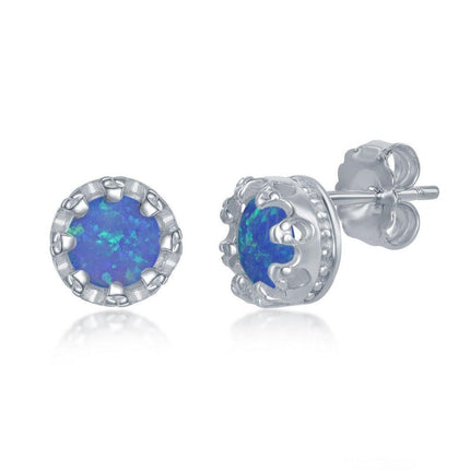 Sterling Silver Blue Opal Stud Earrings ,