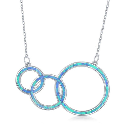 Sterling Silver Blue Opal Triple Open Circle Necklace ,
