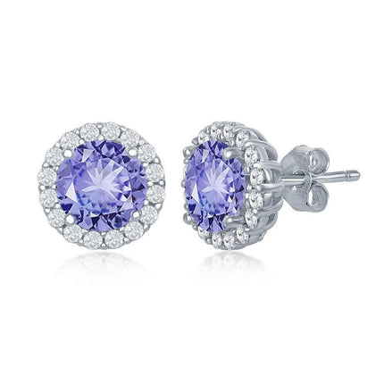 Sterling Silver Blue Prong Round Stud Earrings ,