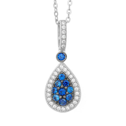 Sterling Silver Blue Sapphire CZ Micro Pave Pendant ,