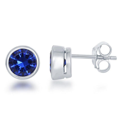 Sterling Silver Blue Sapphire Stud Earrings ,
