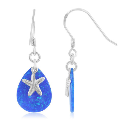 Sterling Silver Blue Starfish Fishhook Earrings ,