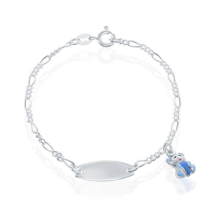 Sterling Silver Blue Teddy Bear Charm Kid-ID Bracelet, 6.5" ,
