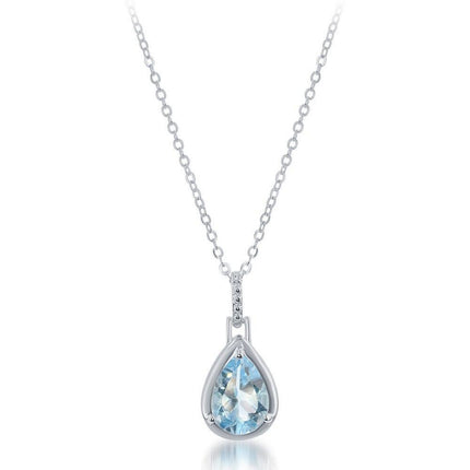 Sterling Silver Blue Topaz 2.25 cttw Teardrop Pendant ,
